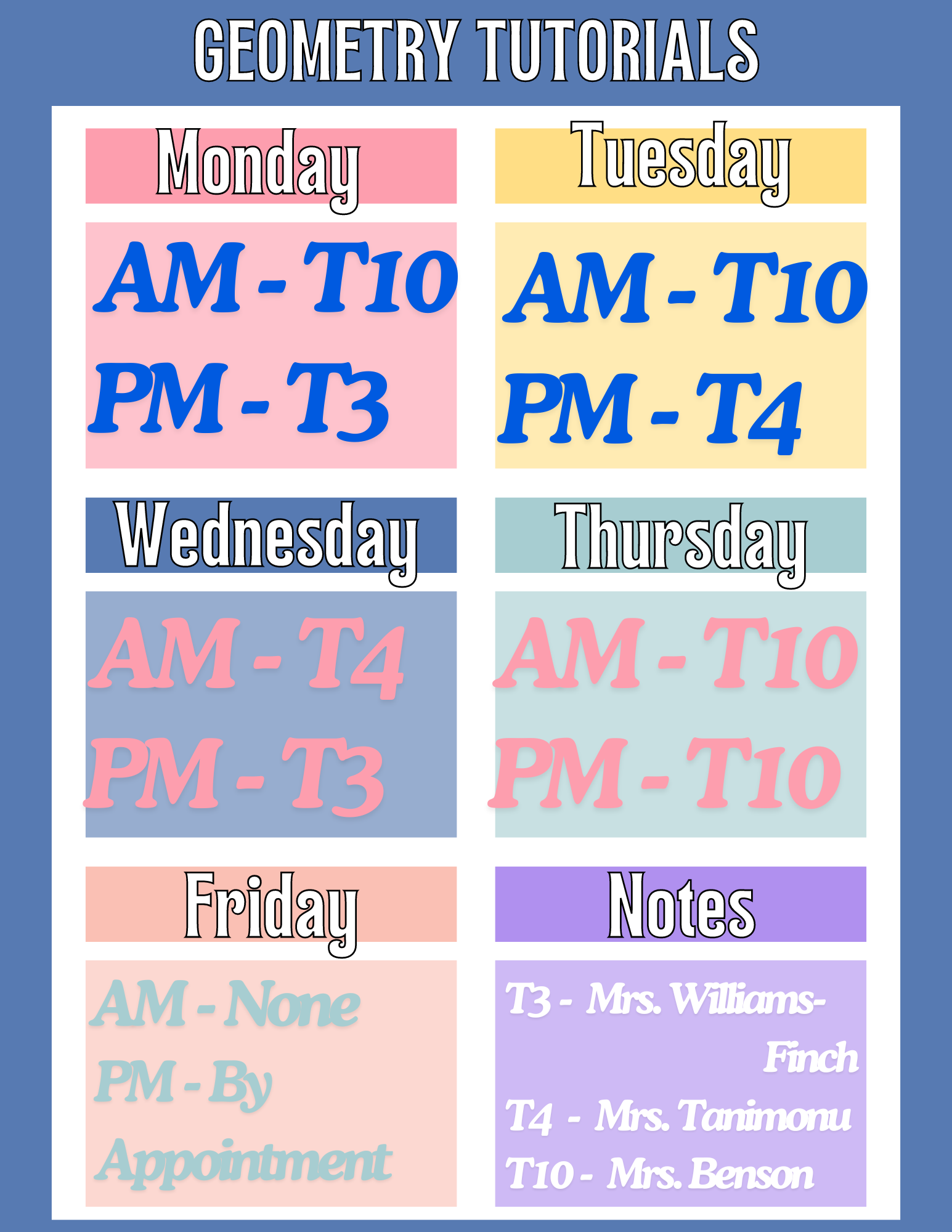 Tutorial Schedule